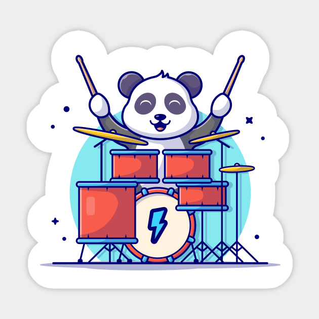 Cute Panda Playing Drum with Stick Music Cartoon Vector Icon